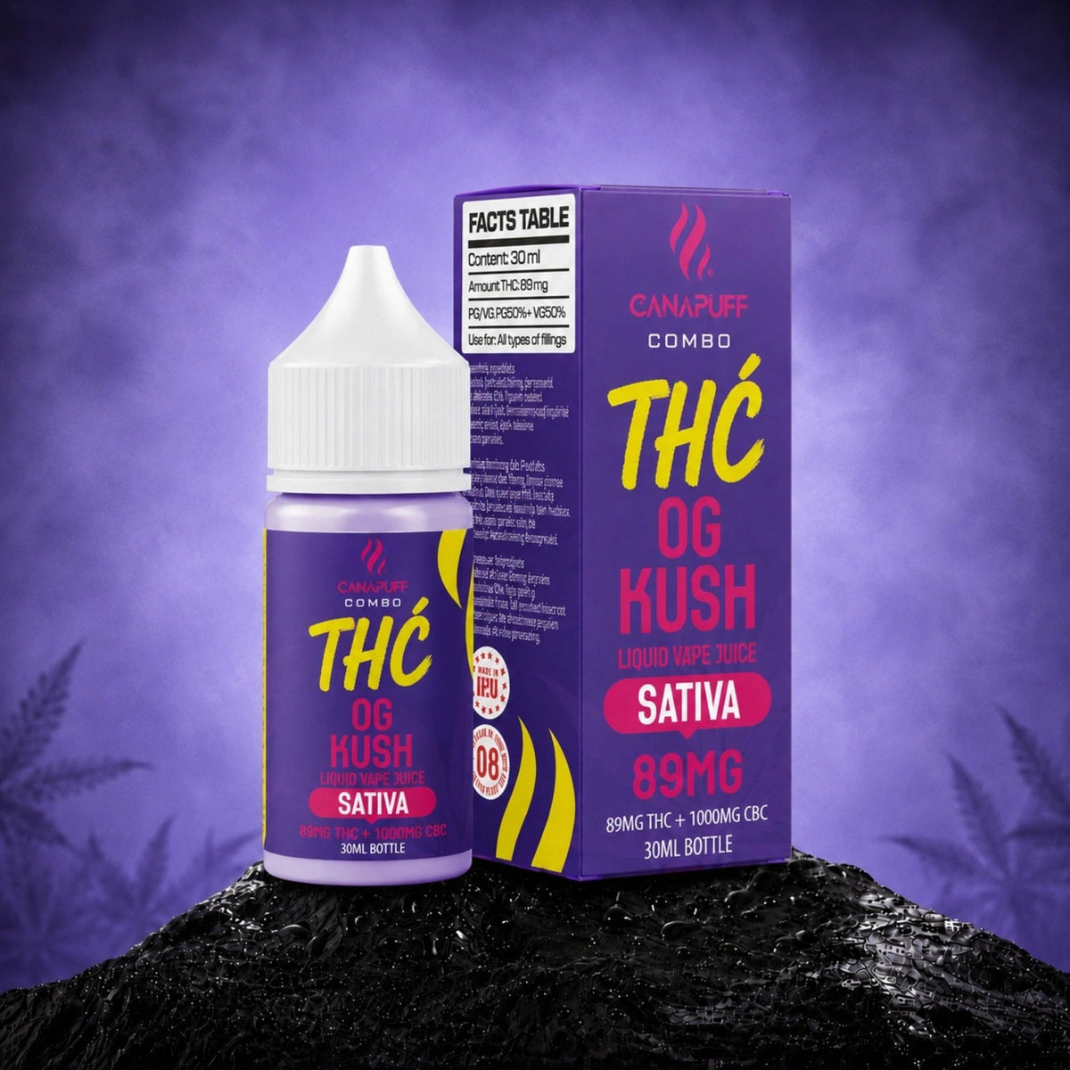 Canapuff THC Liquid OG Kush 89 mg THC 1000 mg CBC 30 ml Flasche