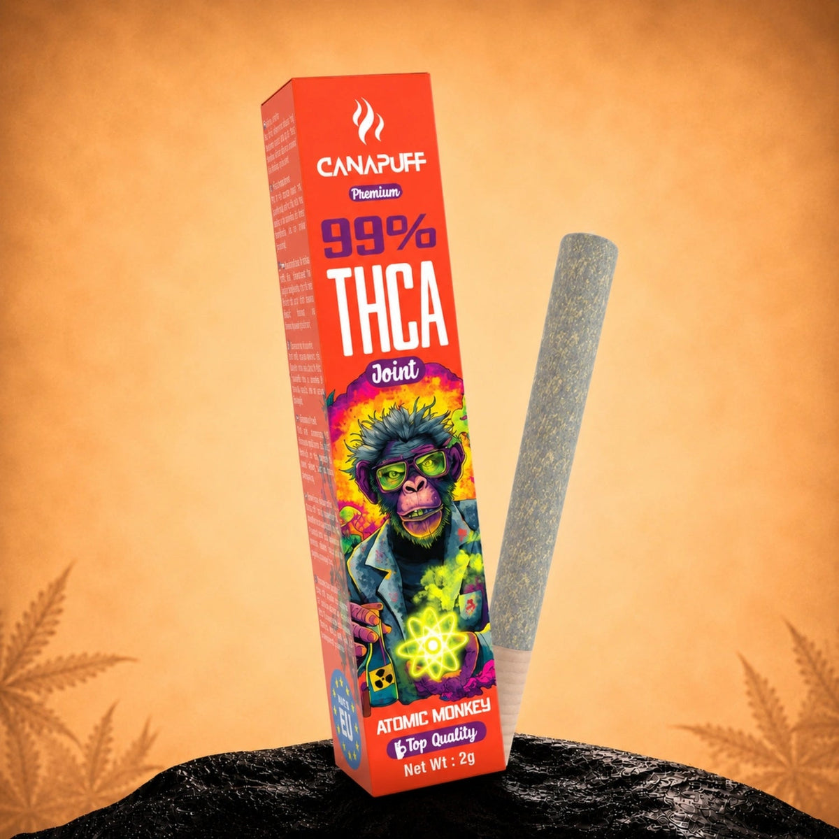 Canapuff THCA Joint Atomic Monkey 99 Prozent 2 Gramm Verpackung
